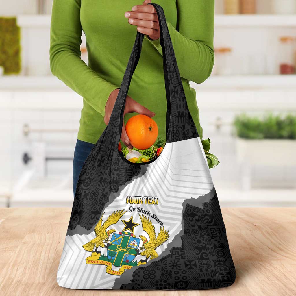 Custom Ghana Football Grocery Bag 2026 Go Black Stars Black Adinkra Pattern - Wonder Print Shop