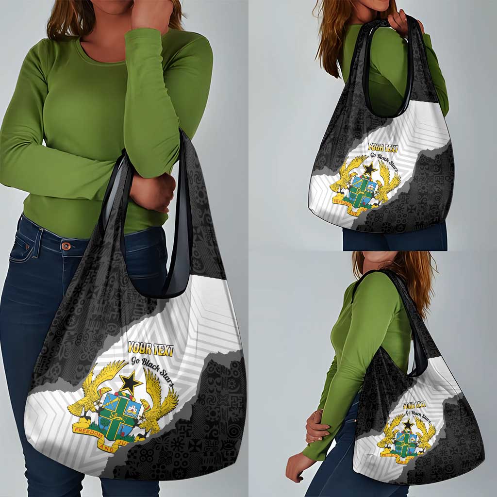 Custom Ghana Football Grocery Bag 2026 Go Black Stars Black Adinkra Pattern - Wonder Print Shop