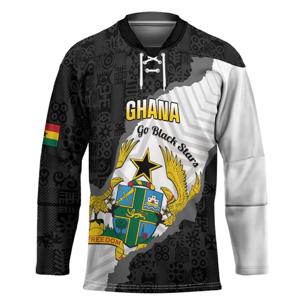 Custom Ghana Football Hockey Jersey 2026 Go Black Stars Black Adinkra Pattern - Wonder Print Shop