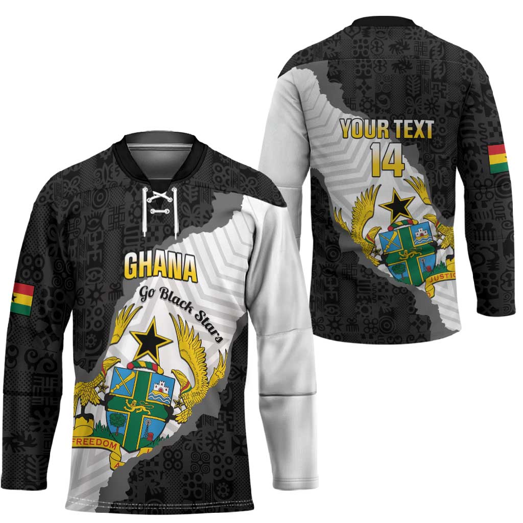 Custom Ghana Football Hockey Jersey 2026 Go Black Stars Black Adinkra Pattern - Wonder Print Shop