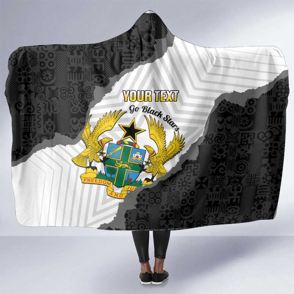 Custom Ghana Football Hooded Blanket 2026 Go Black Stars Black Adinkra Pattern - Wonder Print Shop