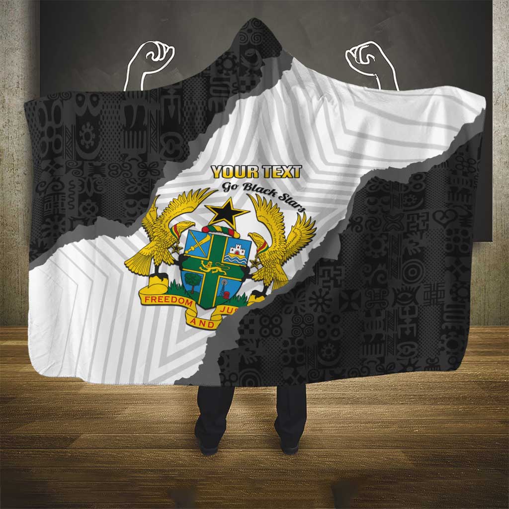 Custom Ghana Football Hooded Blanket 2026 Go Black Stars Black Adinkra Pattern - Wonder Print Shop