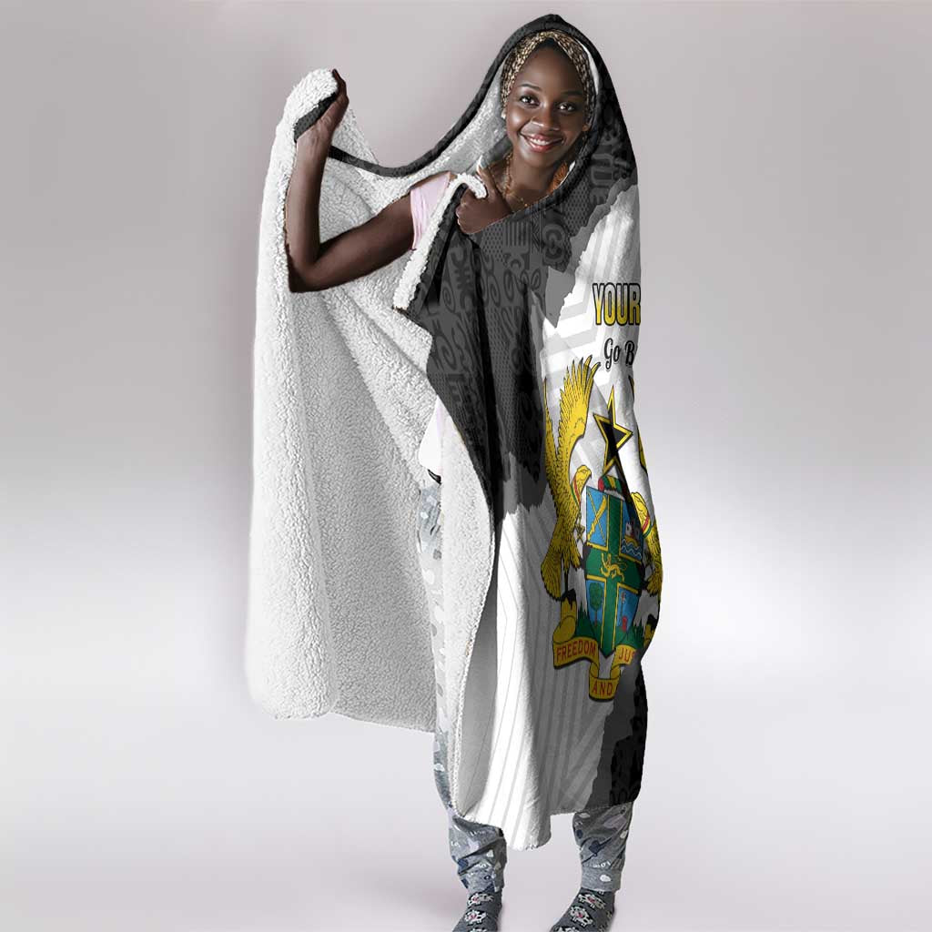 Custom Ghana Football Hooded Blanket 2026 Go Black Stars Black Adinkra Pattern - Wonder Print Shop
