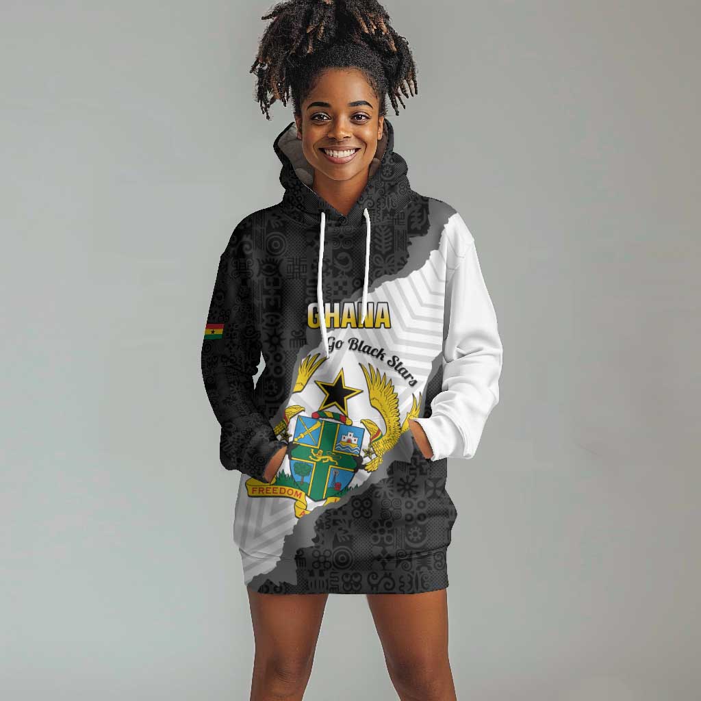 Custom Ghana Football Hoodie Dress 2026 Go Black Stars Black Adinkra Pattern - Wonder Print Shop