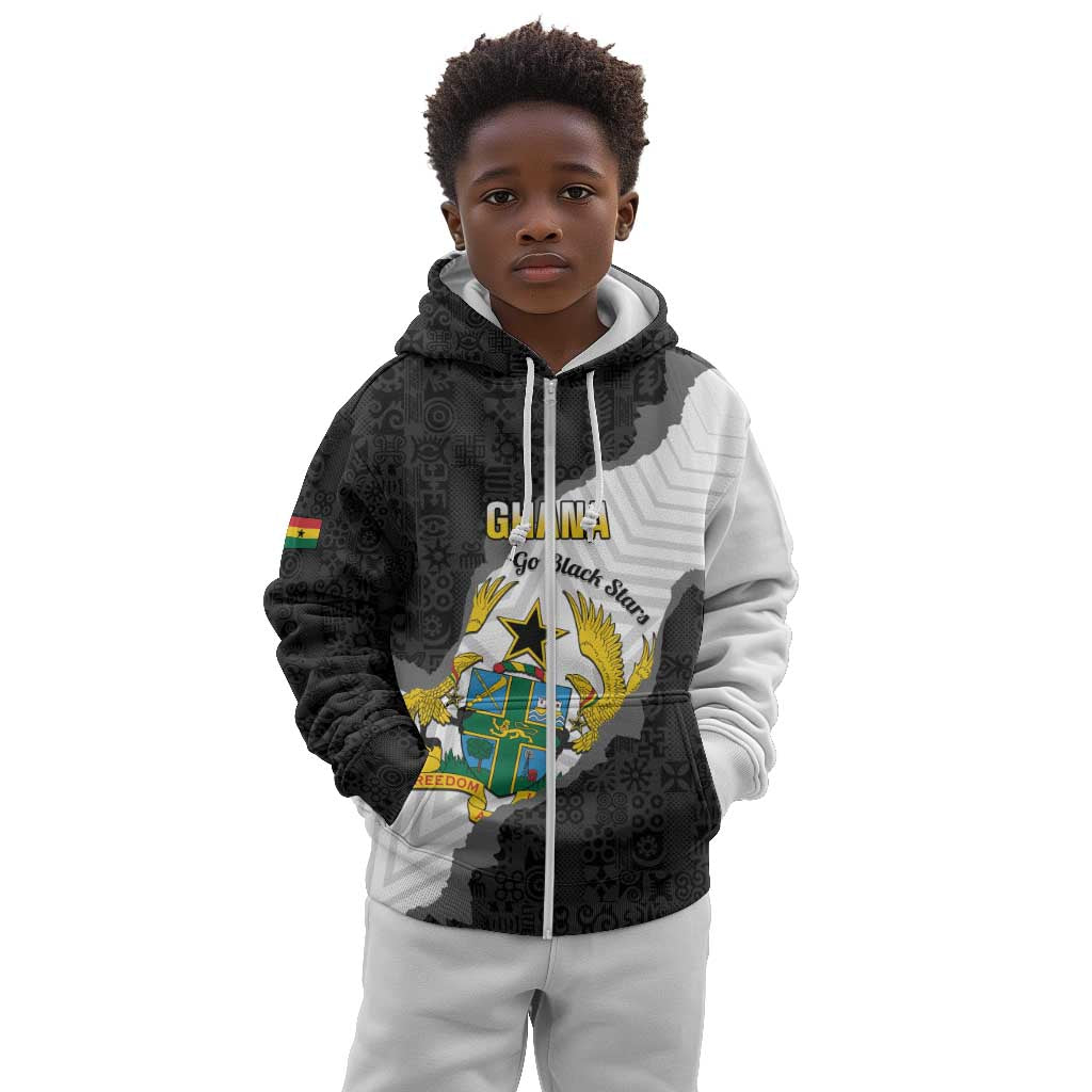 Custom Ghana Football Kid Hoodie 2026 Go Black Stars Black Adinkra Pattern - Wonder Print Shop