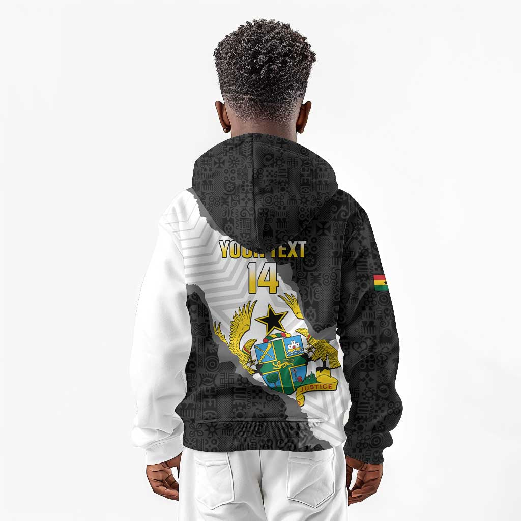 Custom Ghana Football Kid Hoodie 2026 Go Black Stars Black Adinkra Pattern - Wonder Print Shop