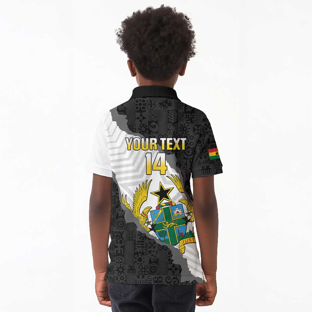 Custom Ghana Football Kid Polo Shirt 2026 Go Black Stars Black Adinkra Pattern LT14