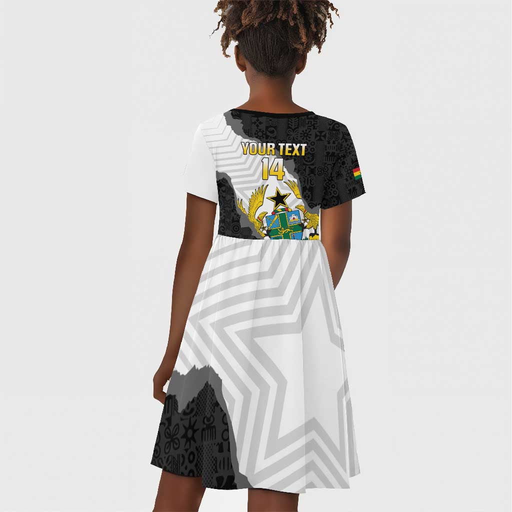 Custom Ghana Football Kid Short Sleeve Dress 2026 Go Black Stars Black Adinkra Pattern LT14