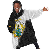 Custom Ghana Football Kid Wearable Blanket Hoodie 2026 Go Black Stars Black Adinkra Pattern - Wonder Print Shop