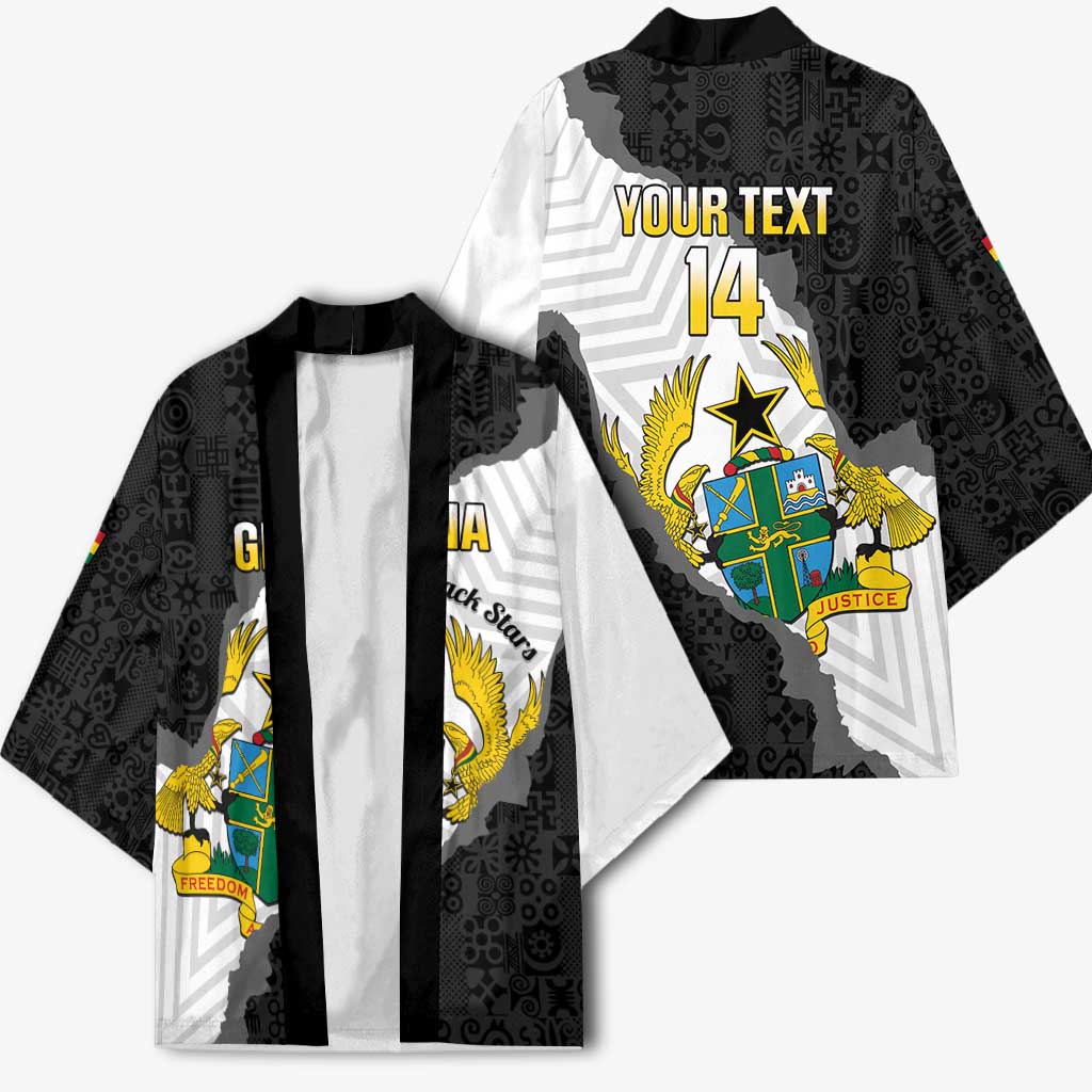 Custom Ghana Football Kimono 2026 Go Black Stars Black Adinkra Pattern - Wonder Print Shop
