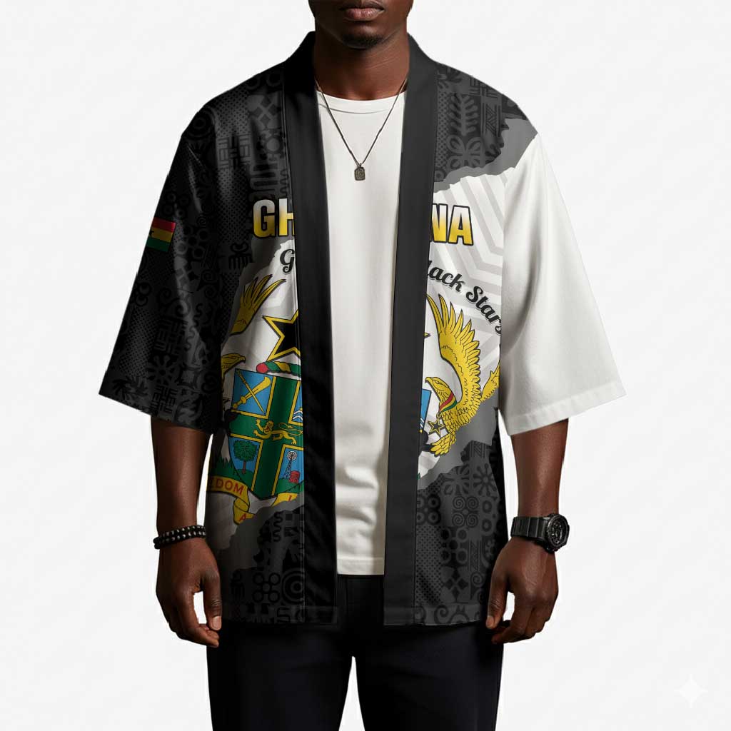 Custom Ghana Football Kimono 2026 Go Black Stars Black Adinkra Pattern - Wonder Print Shop