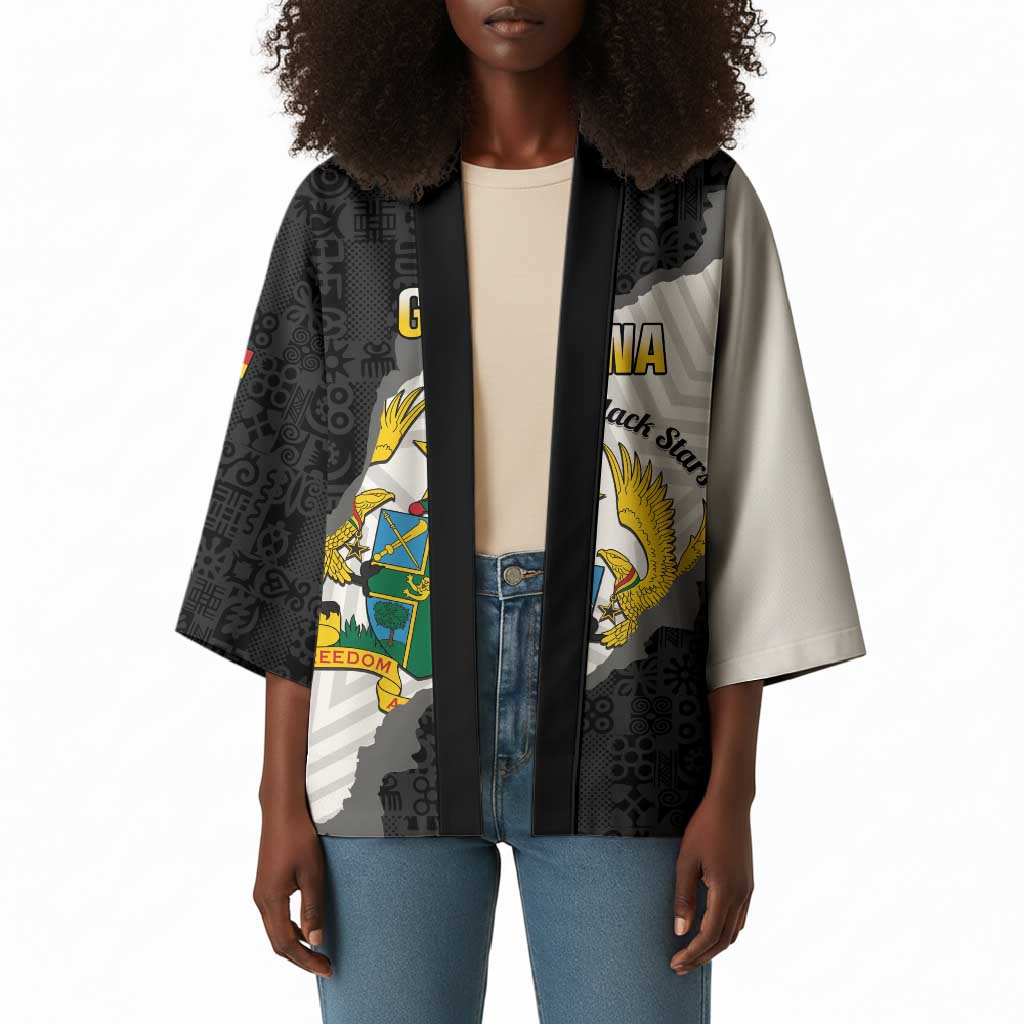 Custom Ghana Football Kimono 2026 Go Black Stars Black Adinkra Pattern - Wonder Print Shop