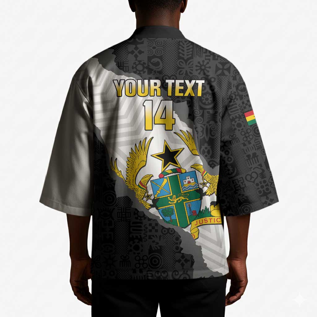 Custom Ghana Football Kimono 2026 Go Black Stars Black Adinkra Pattern - Wonder Print Shop