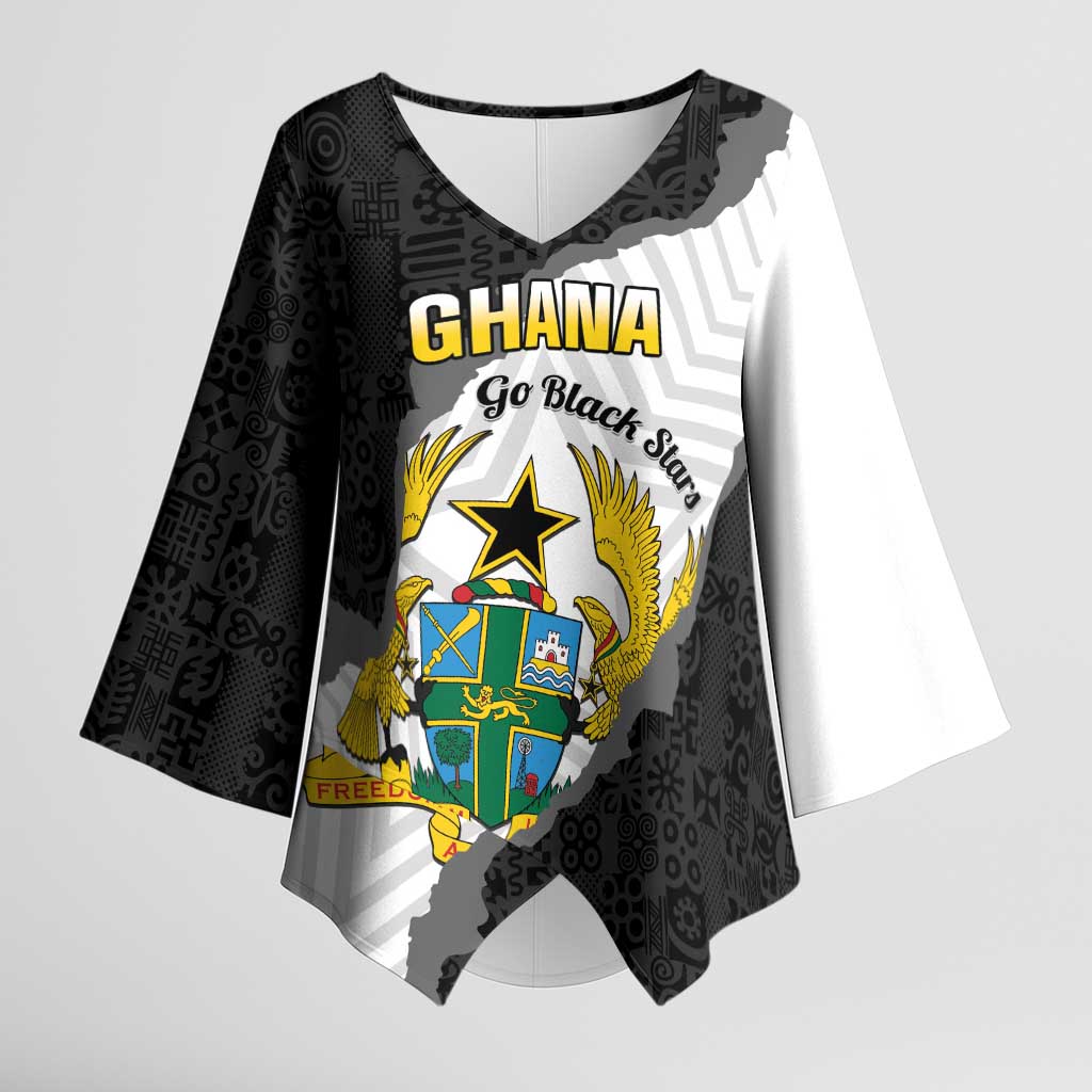 Custom Ghana Football Kimono Sleeve Blouse 2026 Go Black Stars Black Adinkra Pattern - Wonder Print Shop