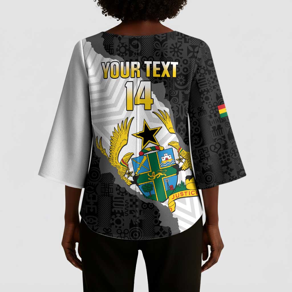 Custom Ghana Football Kimono Sleeve Blouse 2026 Go Black Stars Black Adinkra Pattern - Wonder Print Shop