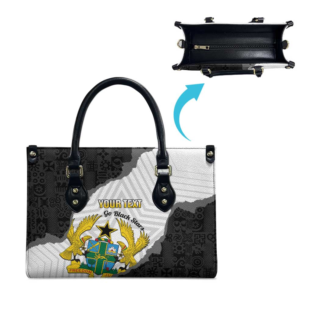 Custom Ghana Football Leather Bag 2026 Go Black Stars Black Adinkra Pattern - Wonder Print Shop