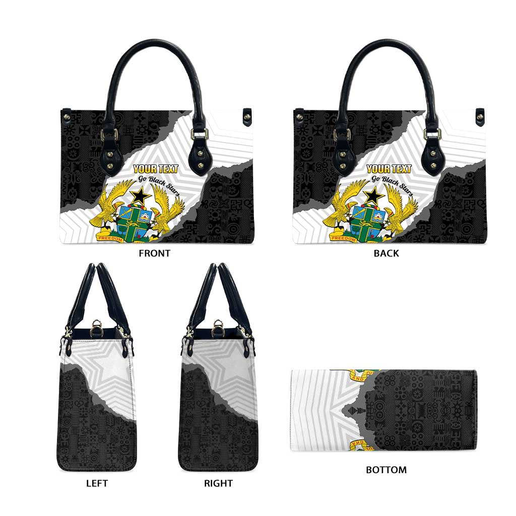 Custom Ghana Football Leather Bag 2026 Go Black Stars Black Adinkra Pattern - Wonder Print Shop