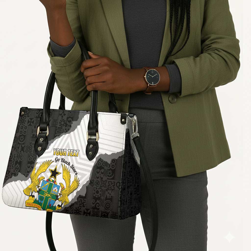 Custom Ghana Football Leather Bag 2026 Go Black Stars Black Adinkra Pattern - Wonder Print Shop