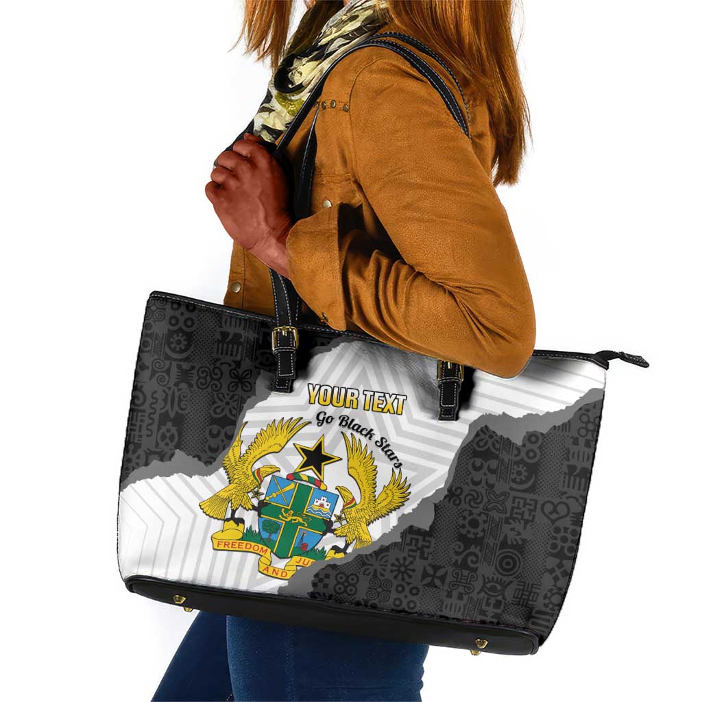 Custom Ghana Football Leather Tote Bag 2026 Go Black Stars Black Adinkra Pattern - Wonder Print Shop