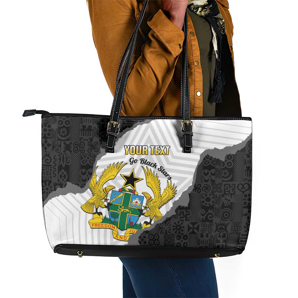 Custom Ghana Football Leather Tote Bag 2026 Go Black Stars Black Adinkra Pattern - Wonder Print Shop