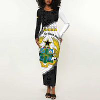 Custom Ghana Football Long Sleeve Bodycon Dress 2026 Go Black Stars Black Adinkra Pattern - Wonder Print Shop