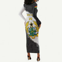 Custom Ghana Football Long Sleeve Bodycon Dress 2026 Go Black Stars Black Adinkra Pattern - Wonder Print Shop