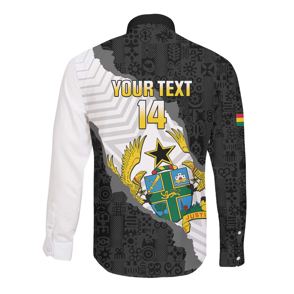 Custom Ghana Football Long Sleeve Button Shirt 2026 Go Black Stars Black Adinkra Pattern - Wonder Print Shop