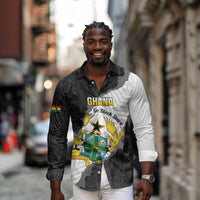 Custom Ghana Football Long Sleeve Button Shirt 2026 Go Black Stars Black Adinkra Pattern - Wonder Print Shop