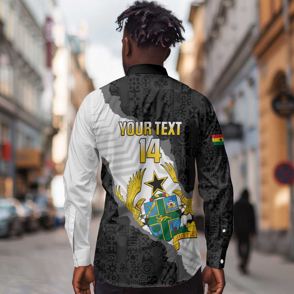 Custom Ghana Football Long Sleeve Button Shirt 2026 Go Black Stars Black Adinkra Pattern - Wonder Print Shop