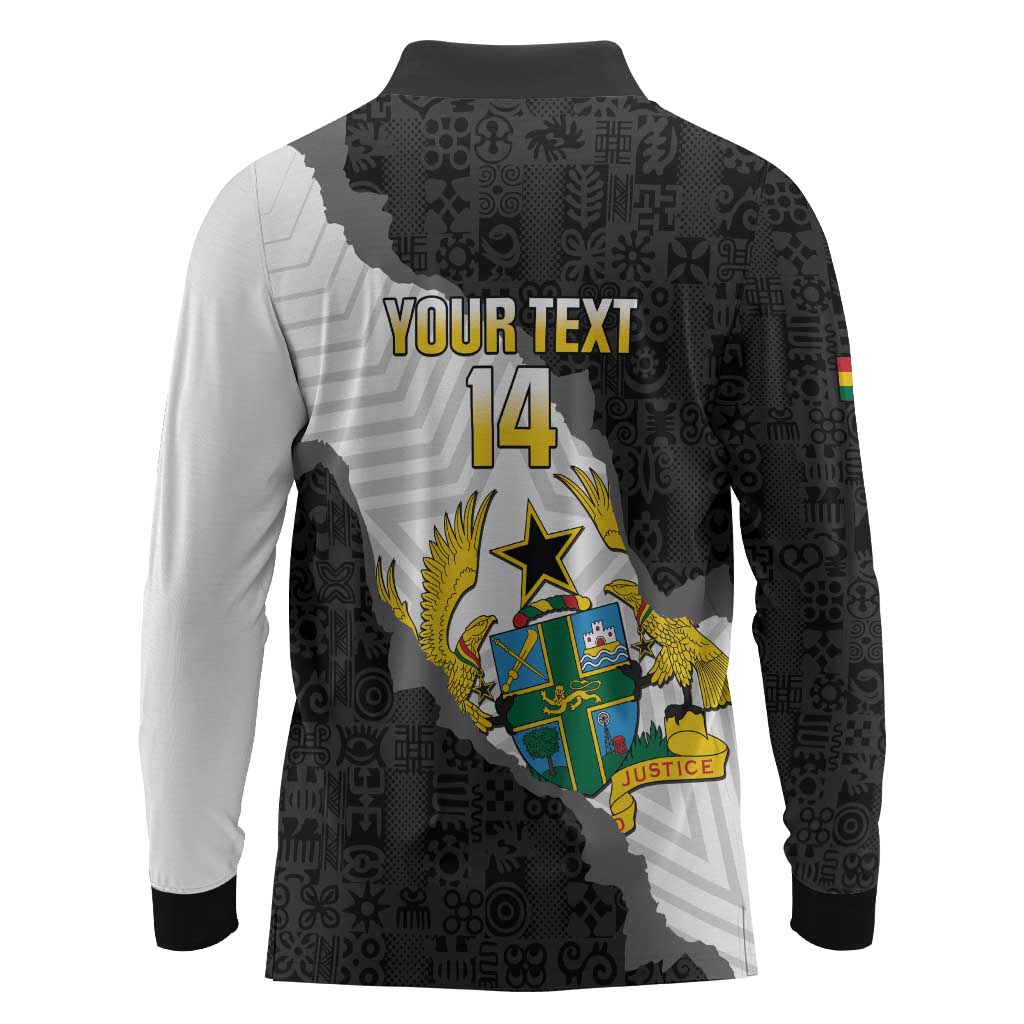Custom Ghana Football Long Sleeve Polo Shirt 2026 Go Black Stars Black Adinkra Pattern - Wonder Print Shop