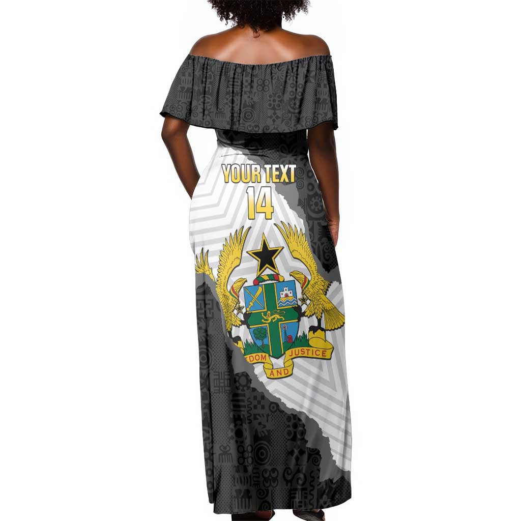 Custom Ghana Football Off Shoulder Maxi Dress 2026 Go Black Stars Black Adinkra Pattern - Wonder Print Shop