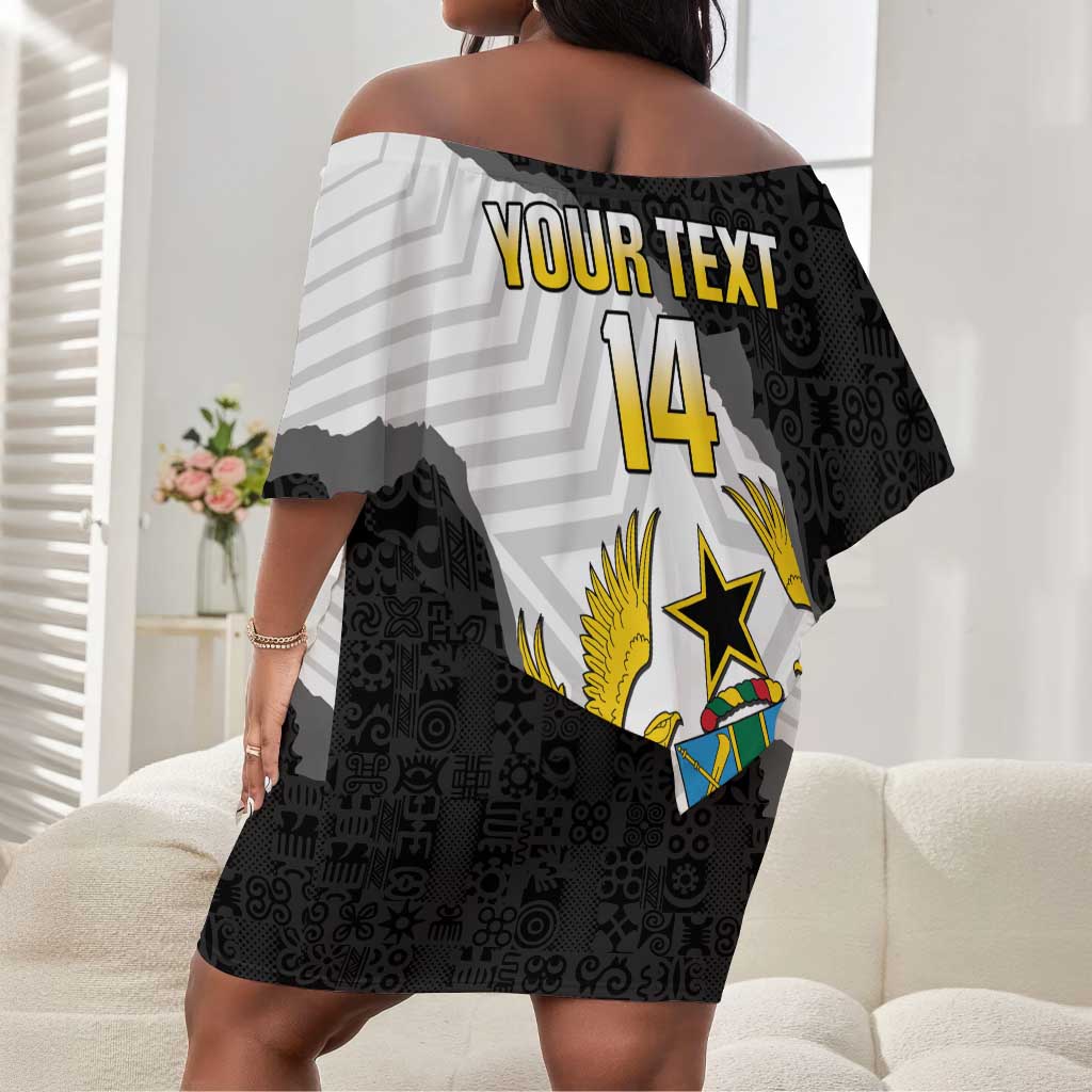 Custom Ghana Football Off Shoulder Short Dress 2026 Go Black Stars Black Adinkra Pattern - Wonder Print Shop