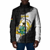Custom Ghana Football Padded Jacket 2026 Go Black Stars Black Adinkra Pattern - Wonder Print Shop