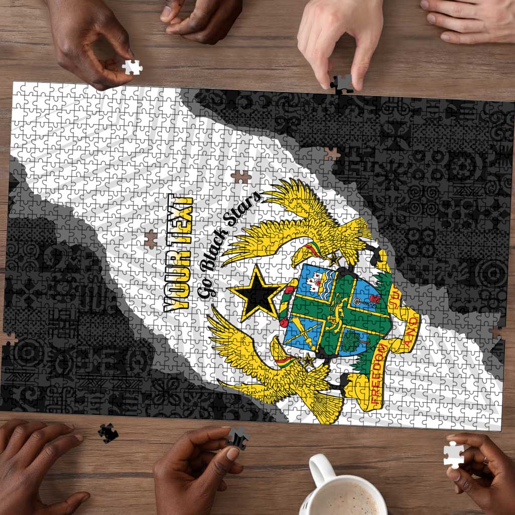 Custom Ghana Football Puzzle 2026 Go Black Stars Black Adinkra Pattern - Wonder Print Shop
