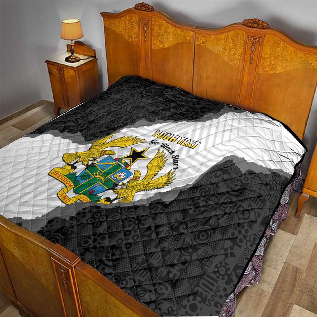 Custom Ghana Football Quilt 2026 Go Black Stars Black Adinkra Pattern - Wonder Print Shop