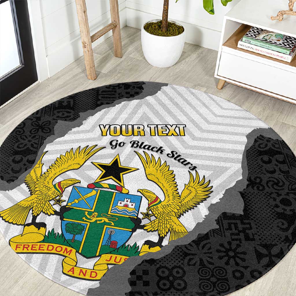 Custom Ghana Football Round Carpet 2026 Go Black Stars Black Adinkra Pattern - Wonder Print Shop