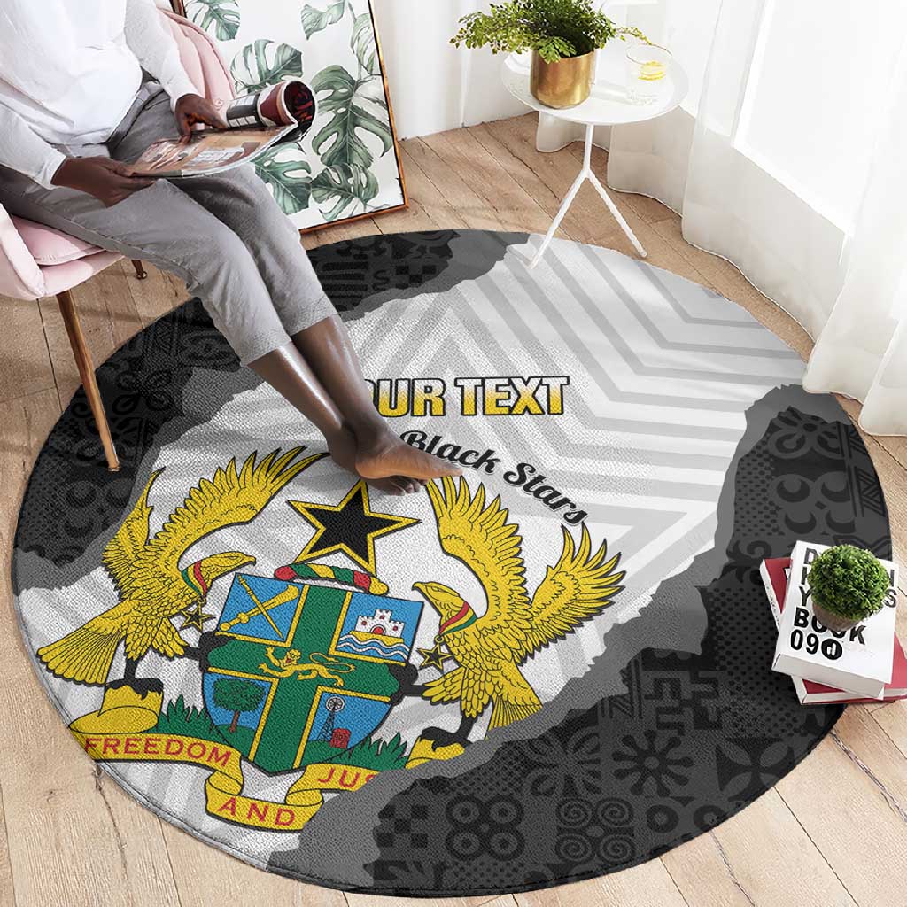 Custom Ghana Football Round Carpet 2026 Go Black Stars Black Adinkra Pattern - Wonder Print Shop