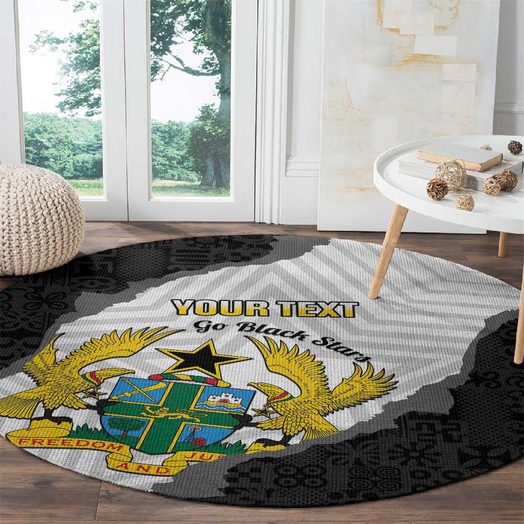 Custom Ghana Football Round Carpet 2026 Go Black Stars Black Adinkra Pattern - Wonder Print Shop