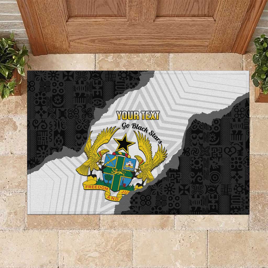 Custom Ghana Football Rubber Doormat 2026 Go Black Stars Black Adinkra Pattern - Wonder Print Shop