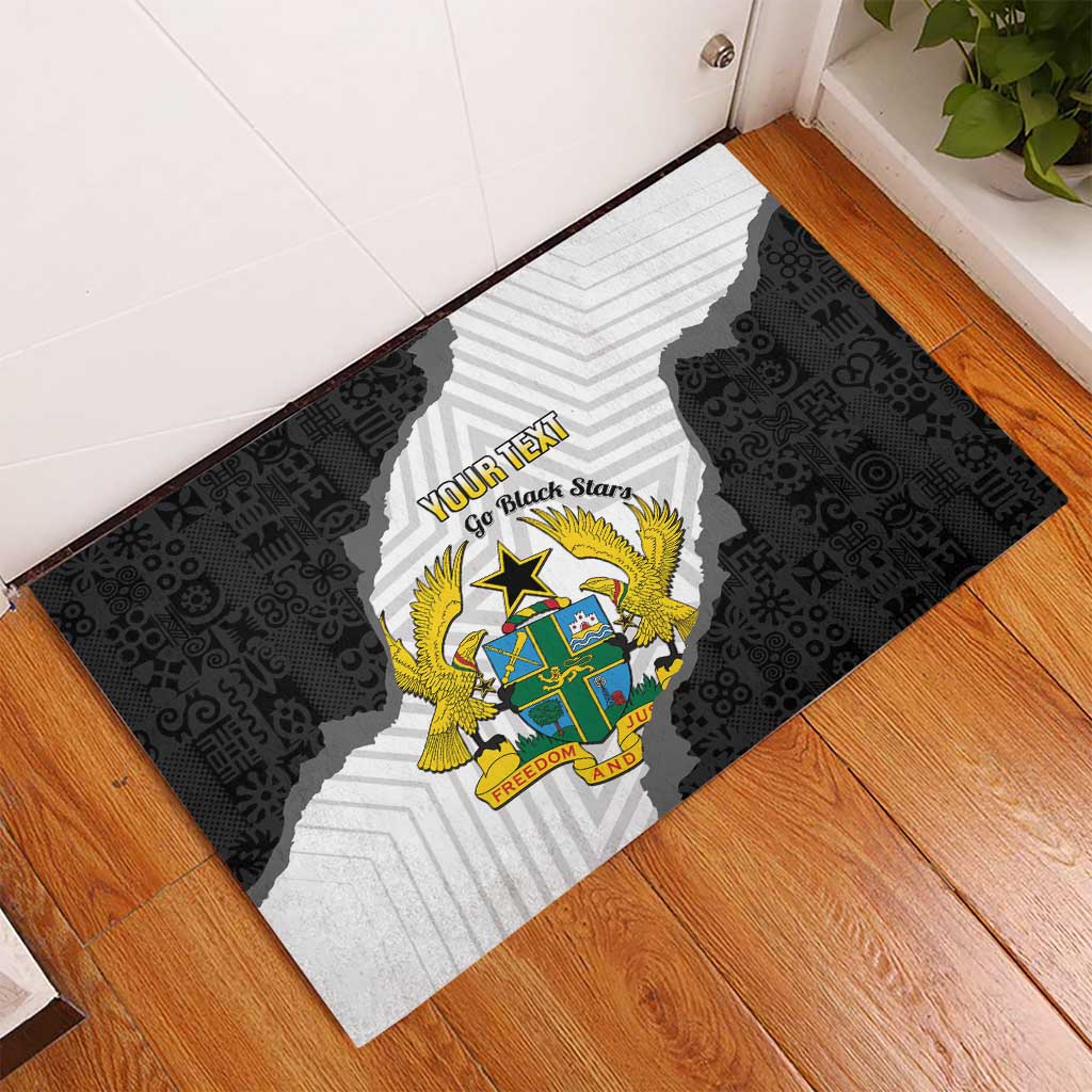 Custom Ghana Football Rubber Doormat 2026 Go Black Stars Black Adinkra Pattern - Wonder Print Shop