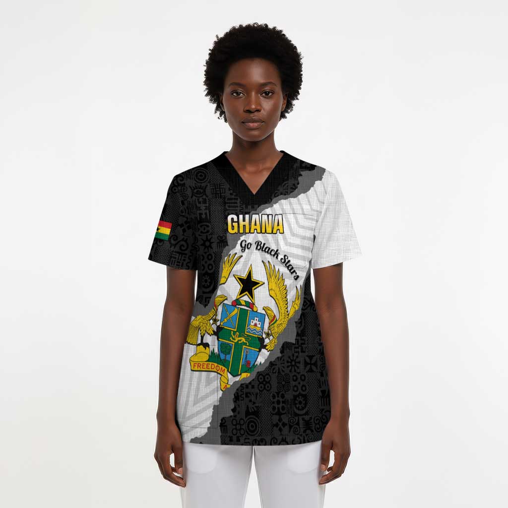 Custom Ghana Football Scrub Top 2026 Go Black Stars Black Adinkra Pattern - Wonder Print Shop