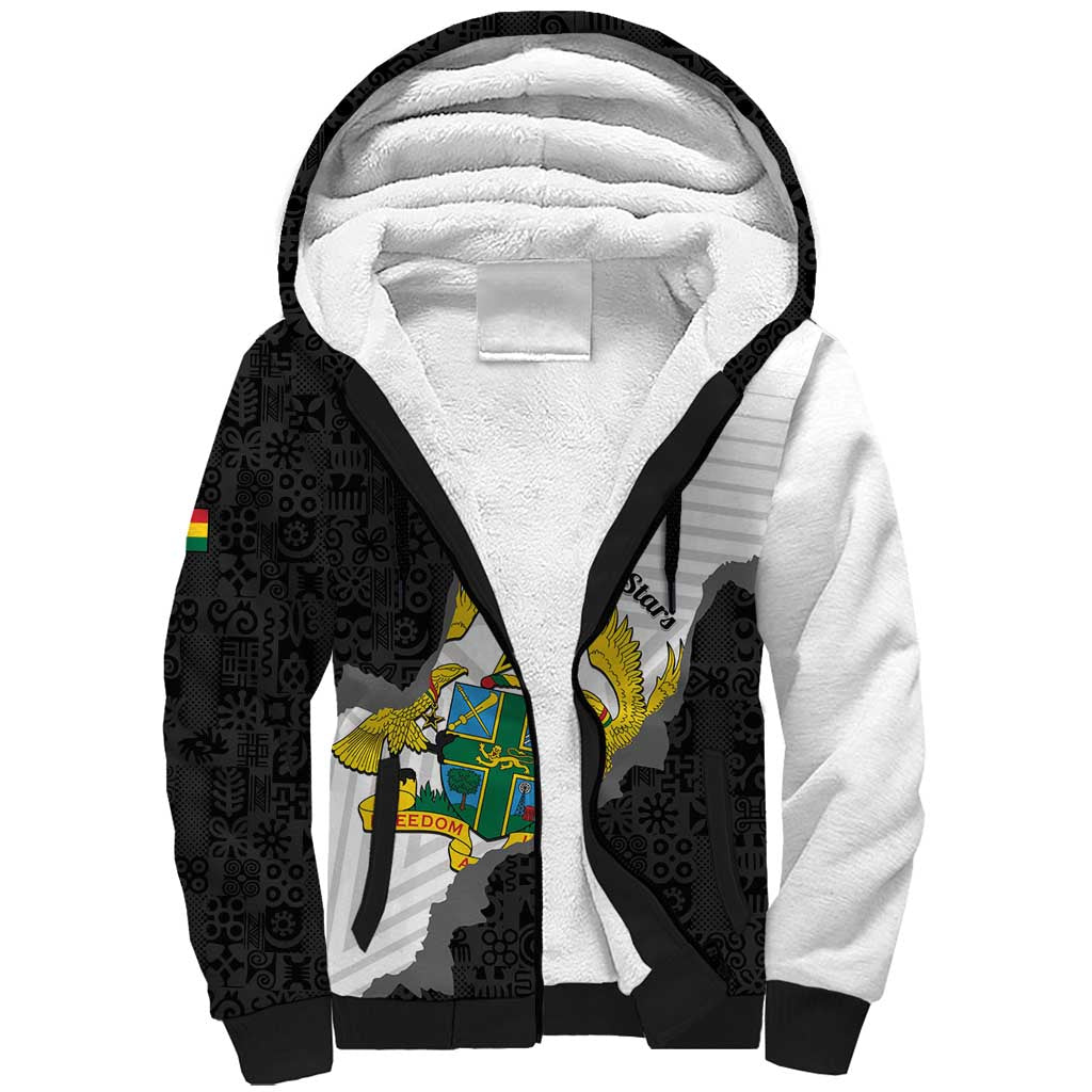 Custom Ghana Football Sherpa Hoodie 2026 Go Black Stars Black Adinkra Pattern - Wonder Print Shop