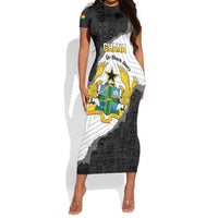 Custom Ghana Football Short Sleeve Bodycon Dress 2026 Go Black Stars Black Adinkra Pattern LT14