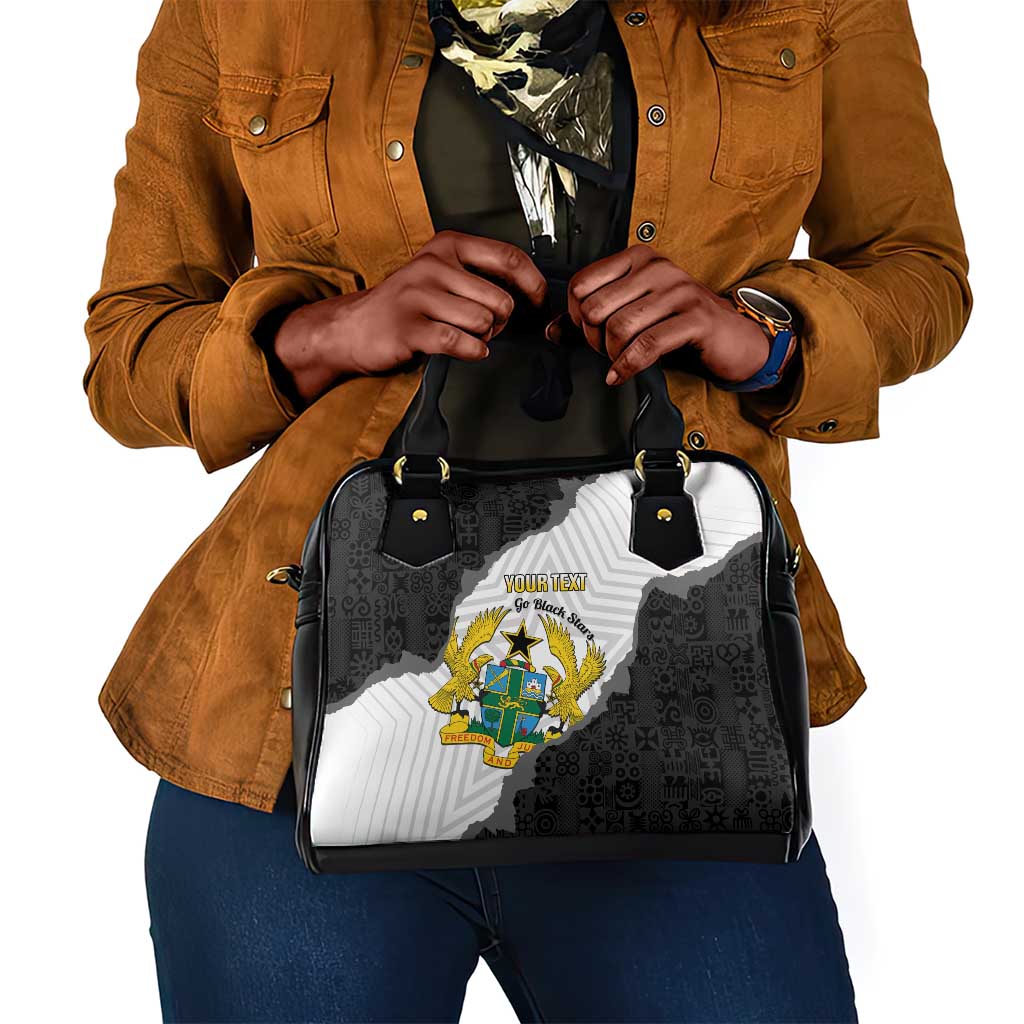 Custom Ghana Football Shoulder Handbag 2026 Go Black Stars Black Adinkra Pattern - Wonder Print Shop