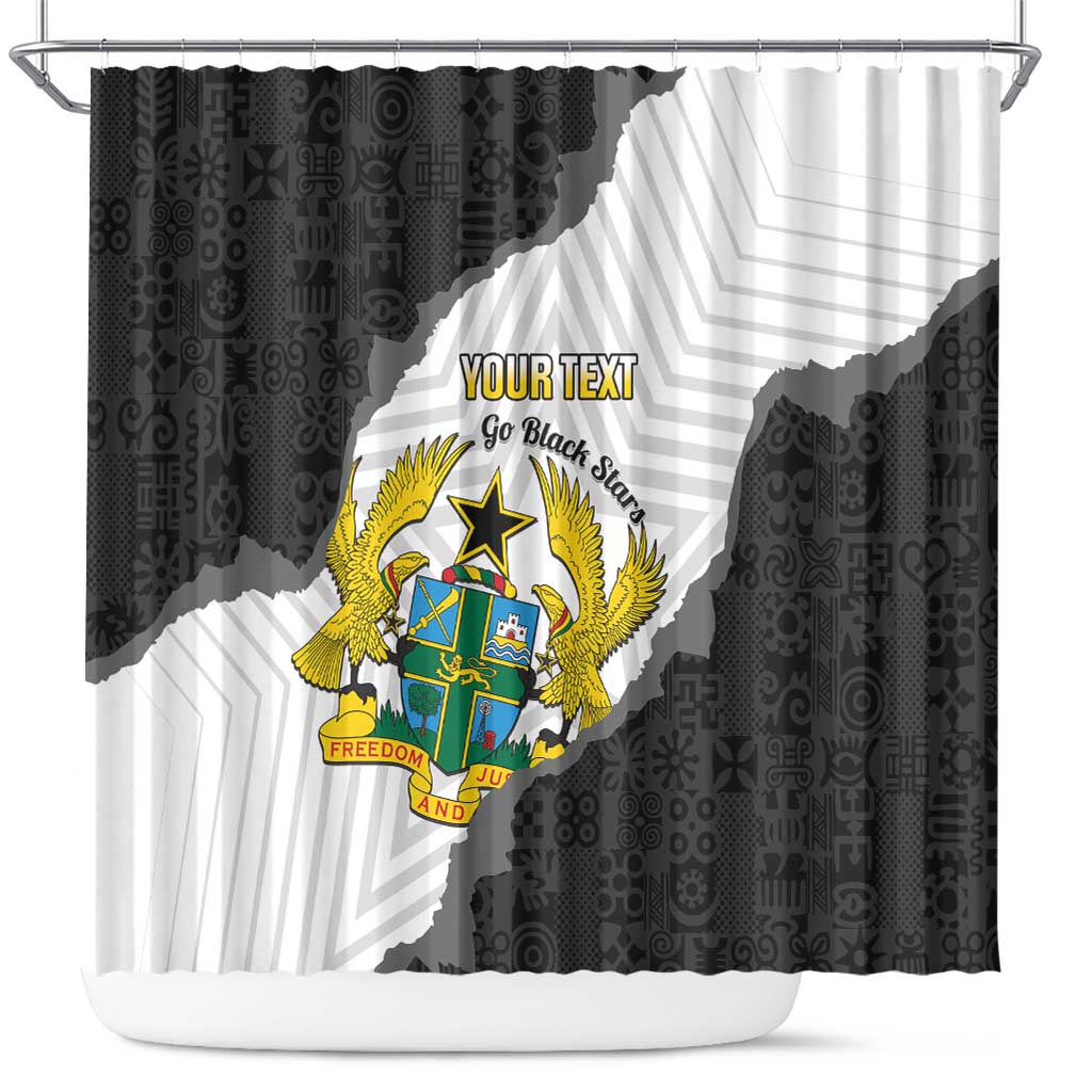 Custom Ghana Football Shower Curtain 2026 Go Black Stars Black Adinkra Pattern - Wonder Print Shop