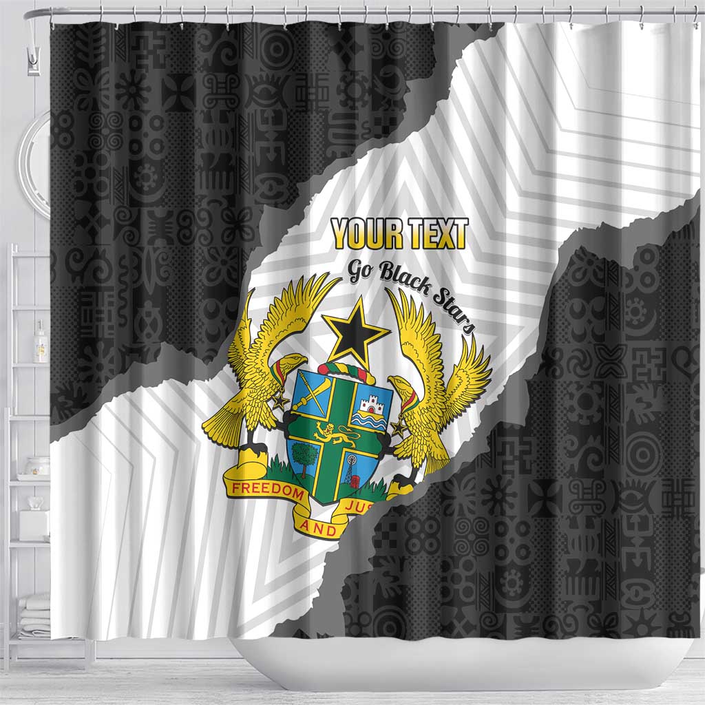 Custom Ghana Football Shower Curtain 2026 Go Black Stars Black Adinkra Pattern - Wonder Print Shop