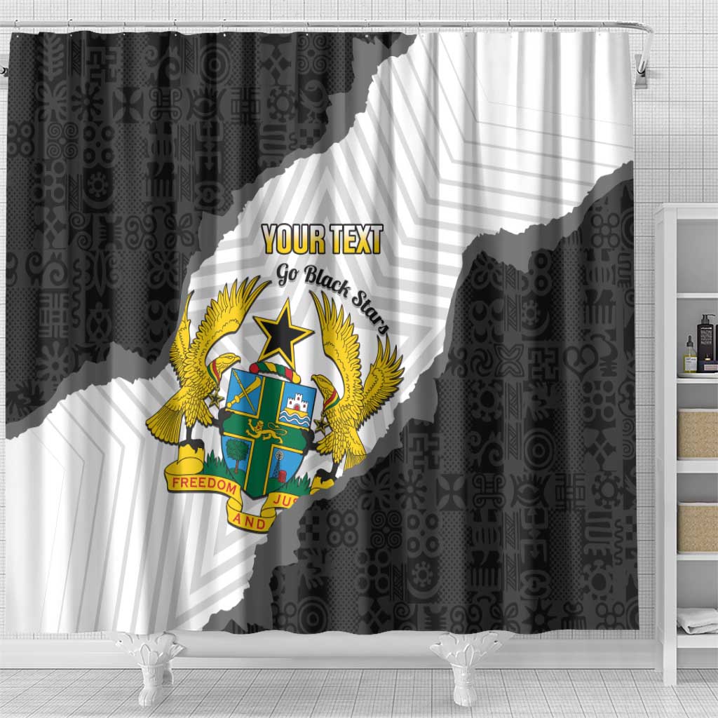 Custom Ghana Football Shower Curtain 2026 Go Black Stars Black Adinkra Pattern - Wonder Print Shop