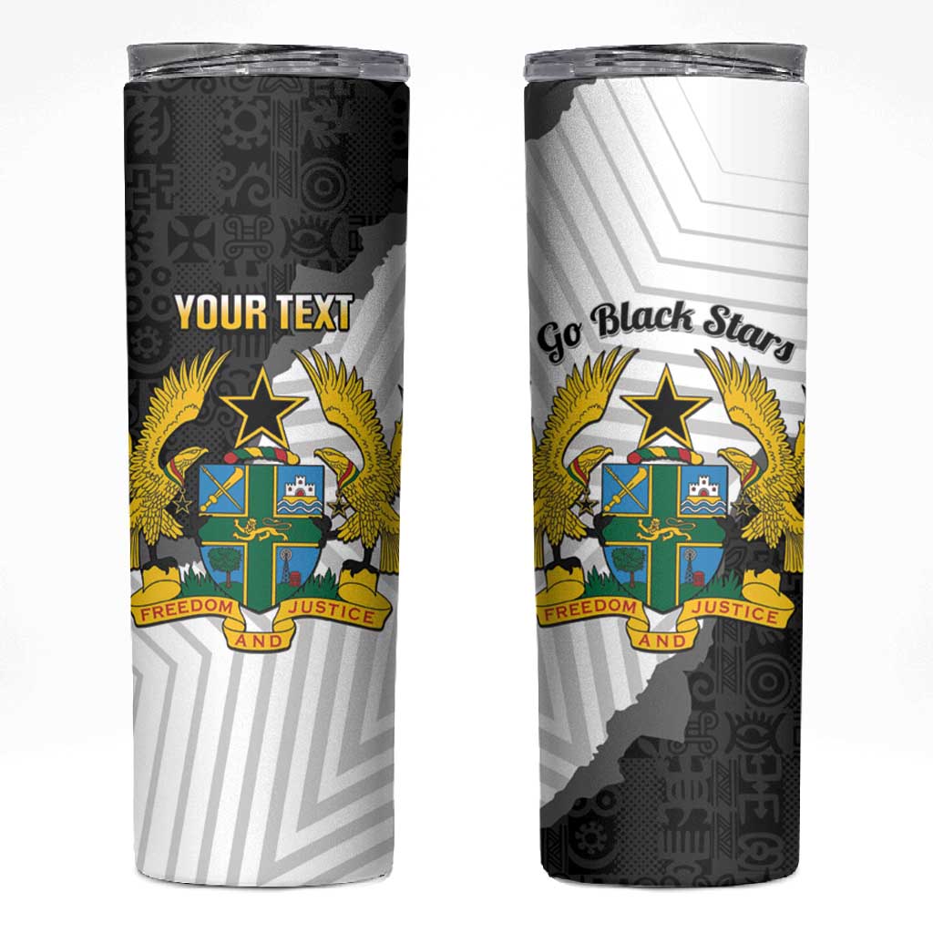 Custom Ghana Football Skinny Tumbler 2026 Go Black Stars Black Adinkra Pattern - Wonder Print Shop