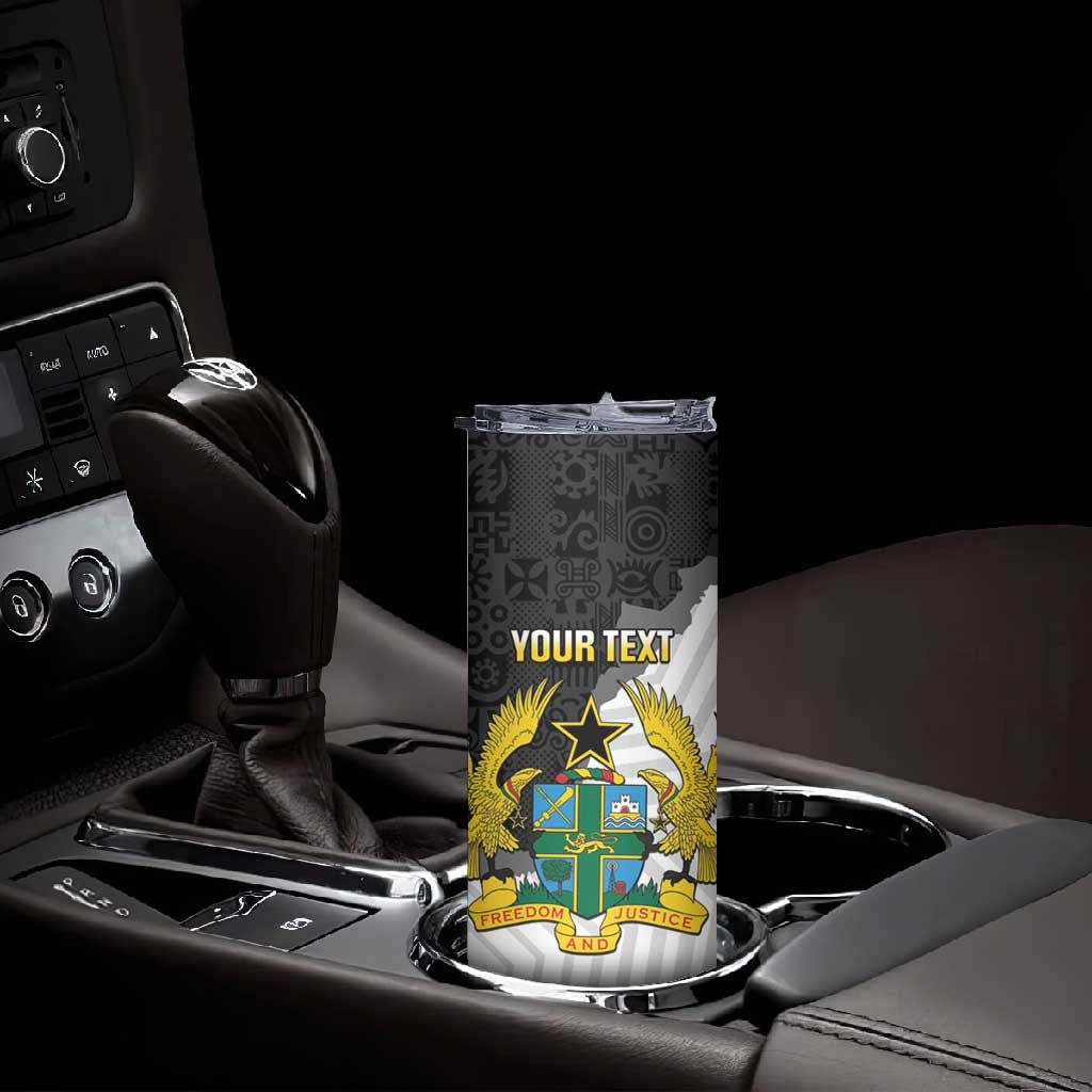 Custom Ghana Football Skinny Tumbler 2026 Go Black Stars Black Adinkra Pattern - Wonder Print Shop
