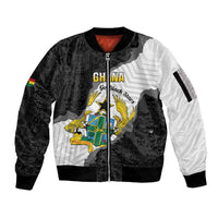 Custom Ghana Football Sleeve Zip Bomber Jacket 2026 Go Black Stars Black Adinkra Pattern - Wonder Print Shop